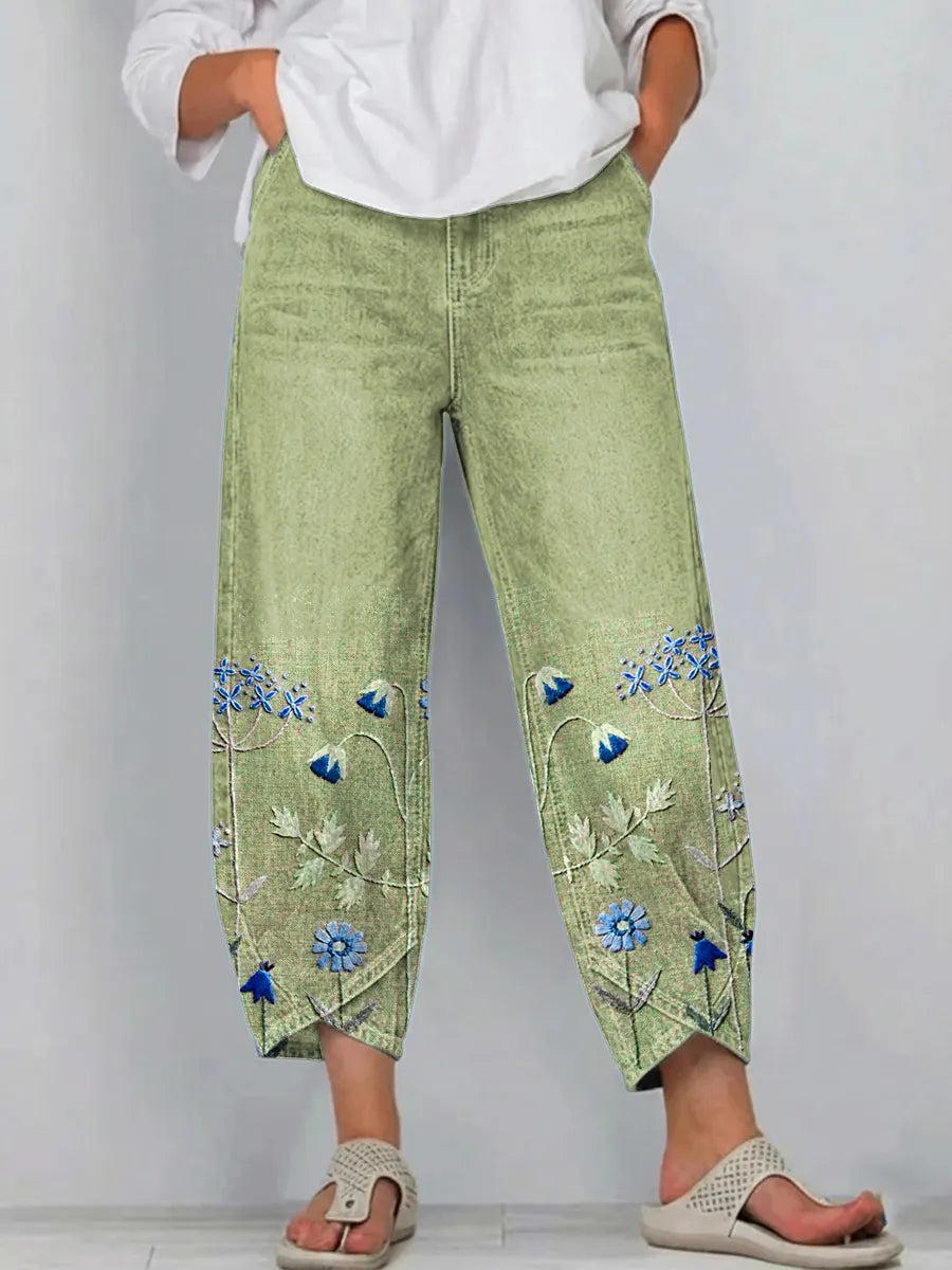 💝💝Women's cotton trousers with floral print in a boho style, casual, with an artistic pattern