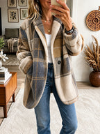 Brightly colored plaid fleece coat