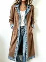 Western Boho Denim‑Knit Spliced Long Cardigan