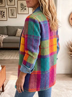 Boho Plaid Corduroy Denim Spliced Jacket