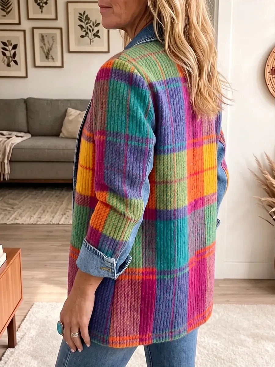 Boho Plaid Corduroy Denim Spliced Jacket