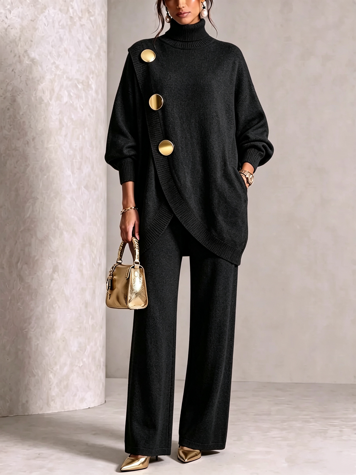 💝💝 LAST DAY SAVE 49% 💥 Elegant Knit Asymmetrical Button Set