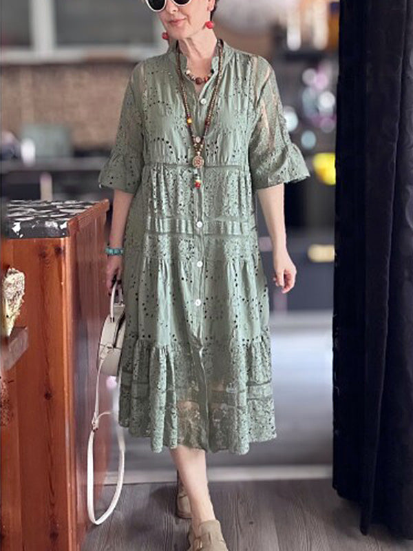 CLEARANCE🔥 Lace Ruffle Sleeve Shirt Dress