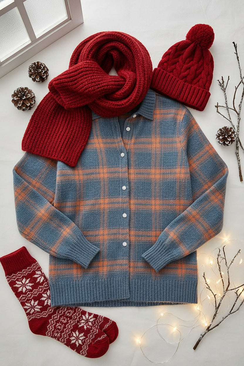 💝💝CLEARANCE SALE🔥 Women's Plaid Print Casual Cotton Buttoned Cardigan Sweater
