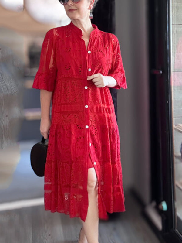 CLEARANCE🔥 Lace Ruffle Sleeve Shirt Dress