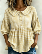 New Arrivals🔥Women's Gingham Puff Sleeve Peplum Blouse