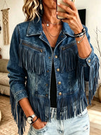 Western Fringe Cropped Denim Jacket