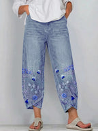 💝💝Women's cotton trousers with floral print in a boho style, casual, with an artistic pattern