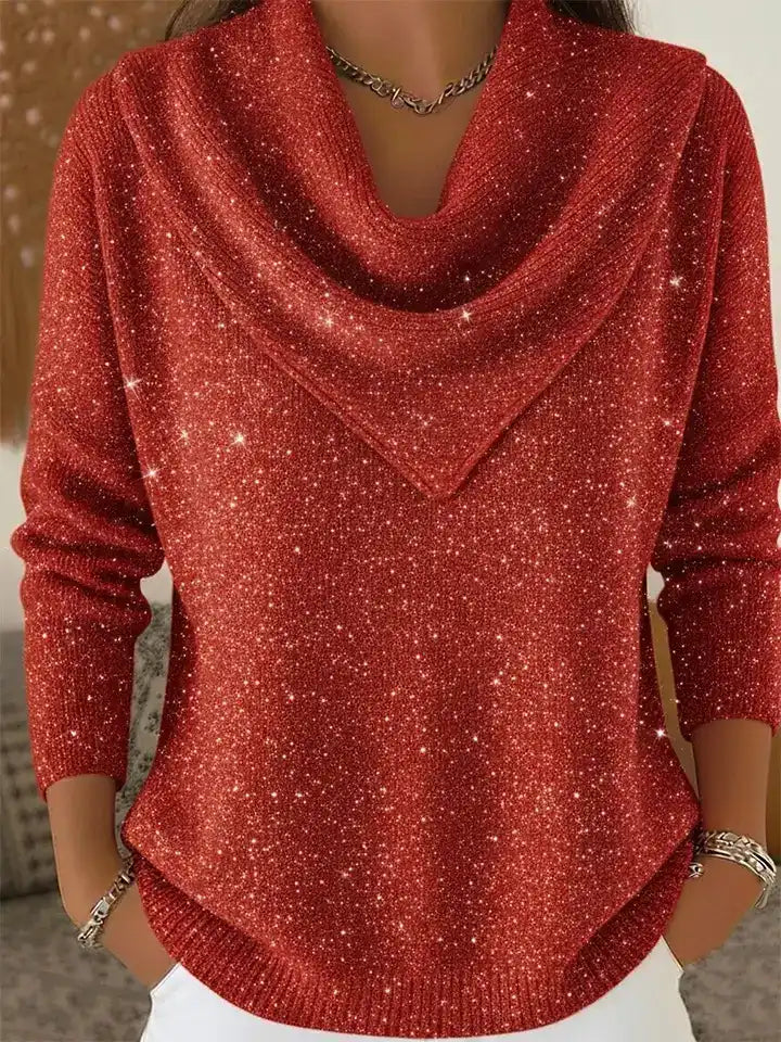 💝💝 Vintage Soft Triangle Neck Sequined Shiny Sweater Top