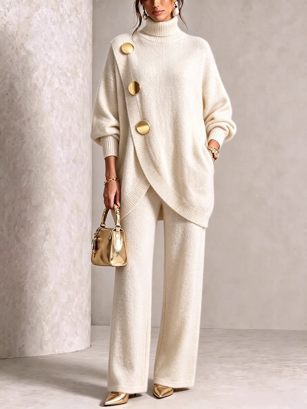 💝💝 LAST DAY SAVE 49% 💥 Elegant Knit Asymmetrical Button Set