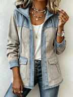 Denim Patchwork Suede Hooded Jacket