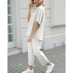 💝💝Women's 2-Piece Casual Trendy Clothing Set - 3/4 Batwing Sleeve Capelet Crew Neck Pullover Top&Wide Leg Pants