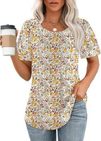 💝💝Womens T Shirts Short Sleeve Pleated Dressy Casual Scooped Neck Summer Tops Blouses