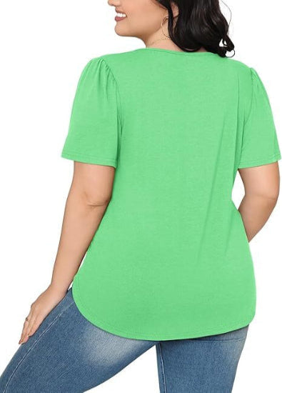 💝💝Womens T Shirts Short Sleeve Pleated Dressy Casual Scooped Neck Summer Tops Blouses