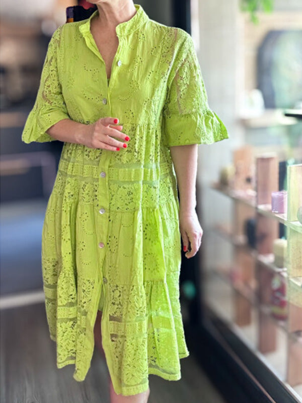 CLEARANCE🔥 Lace Ruffle Sleeve Shirt Dress