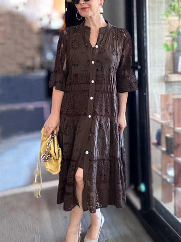 CLEARANCE🔥 Lace Ruffle Sleeve Shirt Dress