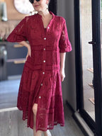 CLEARANCE🔥 Lace Ruffle Sleeve Shirt Dress