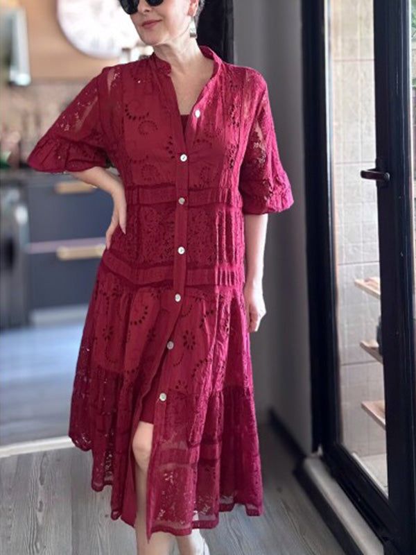 CLEARANCE🔥 Lace Ruffle Sleeve Shirt Dress