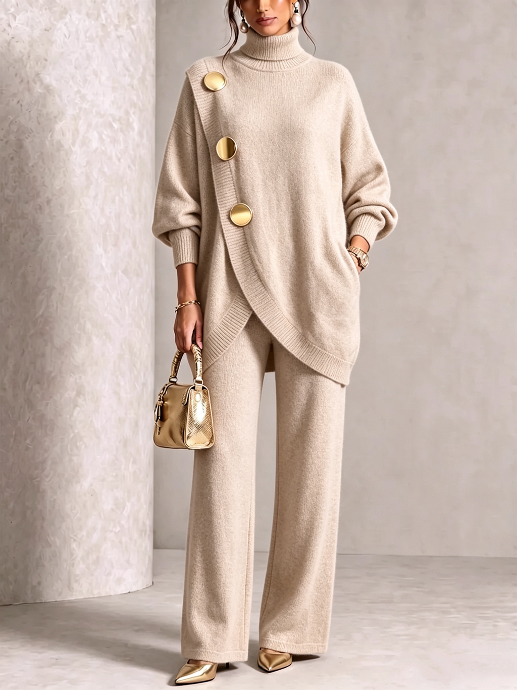 💝💝 LAST DAY SAVE 49% 💥 Elegant Knit Asymmetrical Button Set