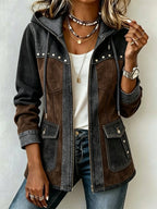 Denim Patchwork Suede Hooded Jacket