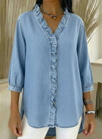New Arrivals🔥 Women's Casual Denim V-Neck Ruffled Shirt