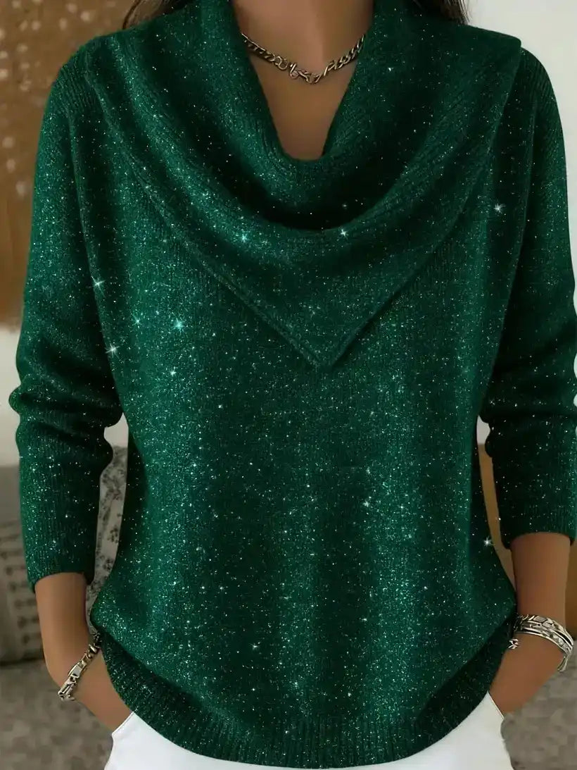 💝💝 Vintage Soft Triangle Neck Sequined Shiny Sweater Top