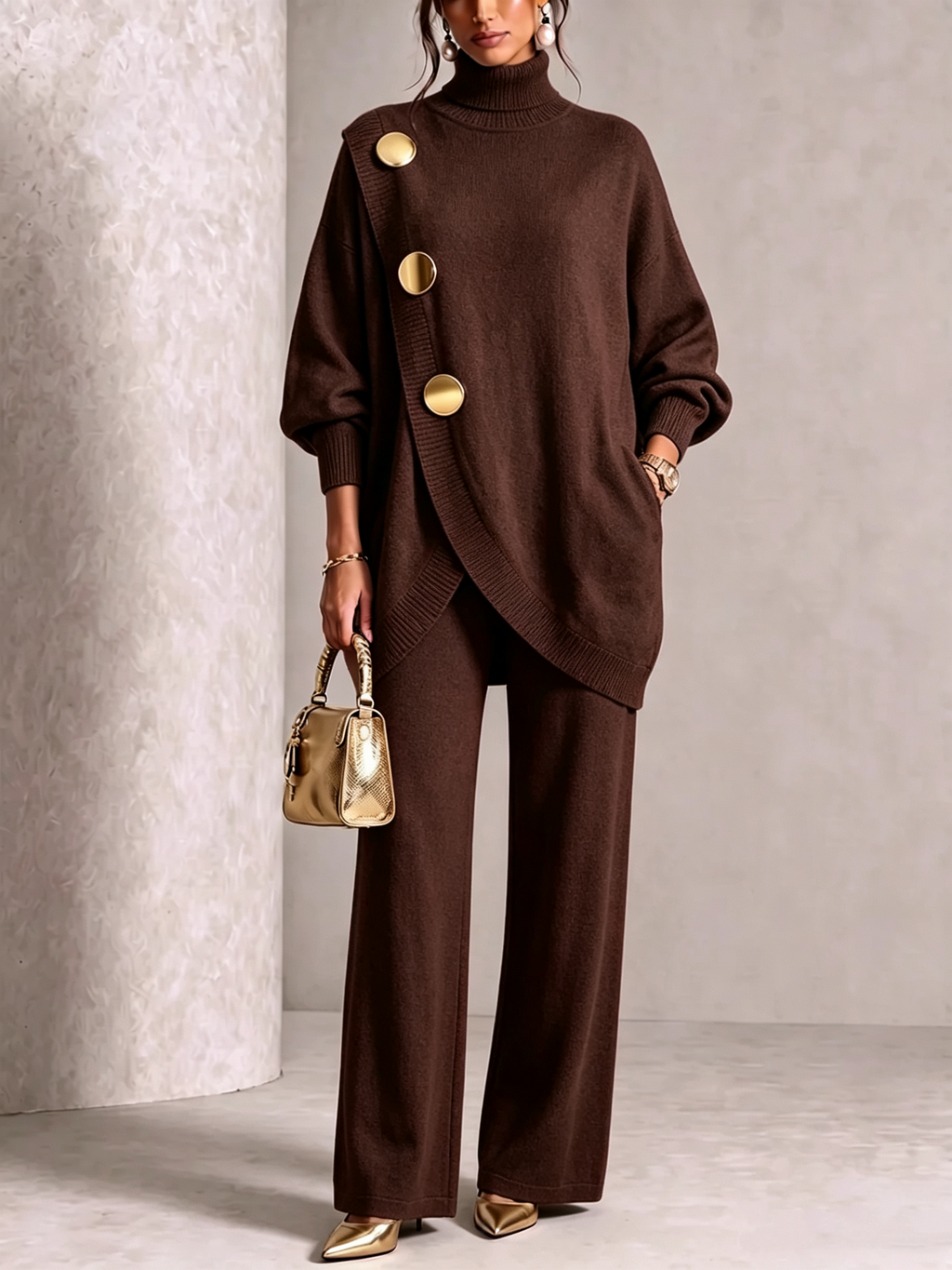 💝💝 LAST DAY SAVE 49% 💥 Elegant Knit Asymmetrical Button Set