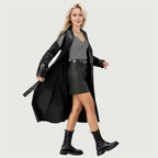 Women's Spring Autumn Long  Leather Trench Coat