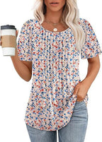 💝💝Womens T Shirts Short Sleeve Pleated Dressy Casual Scooped Neck Summer Tops Blouses