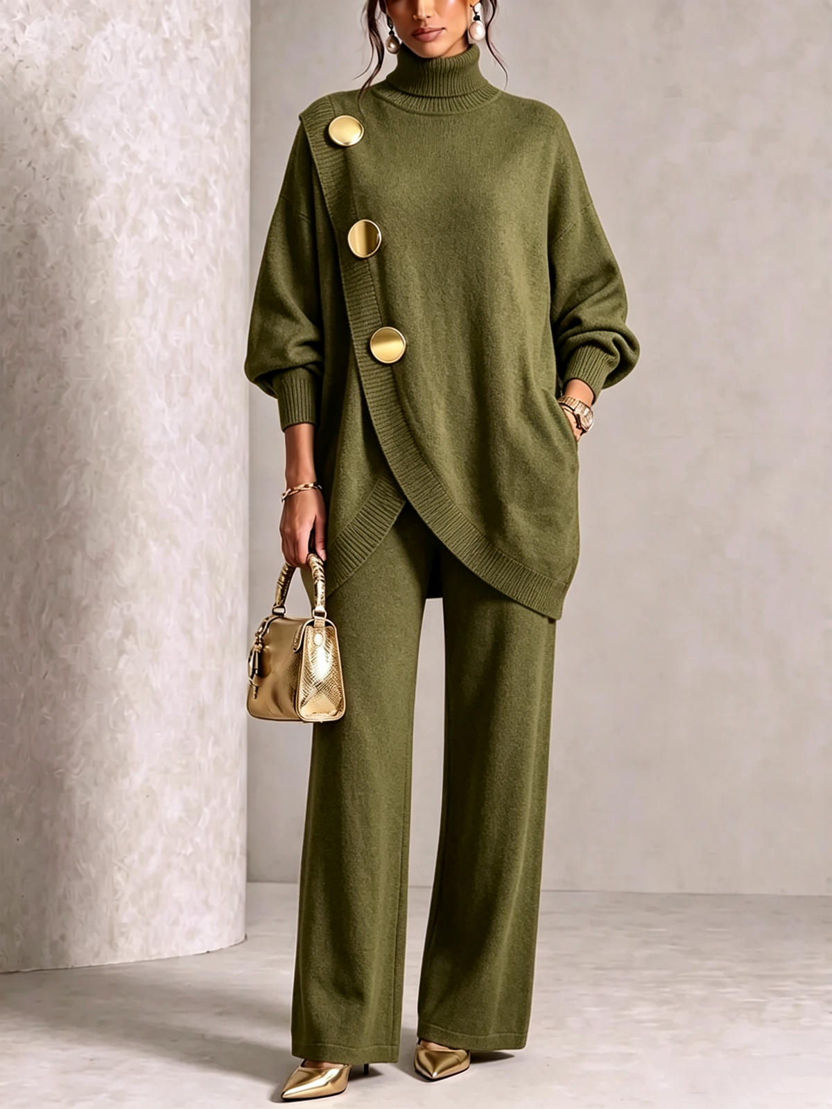 💝💝 LAST DAY SAVE 49% 💥 Elegant Knit Asymmetrical Button Set