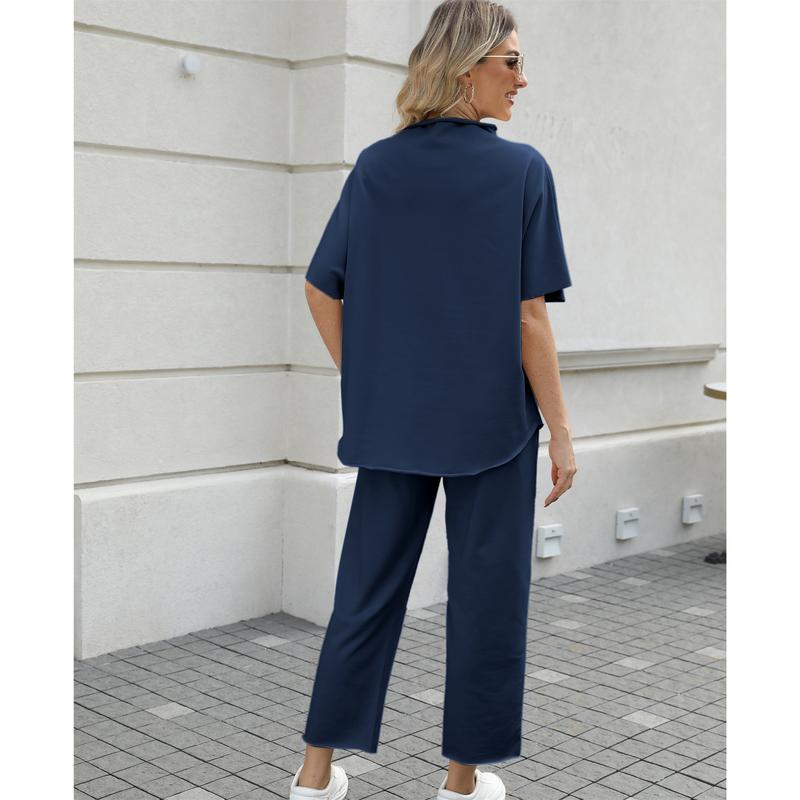 💝💝Women's 2-Piece Casual Trendy Clothing Set - 3/4 Batwing Sleeve Capelet Crew Neck Pullover Top&Wide Leg Pants