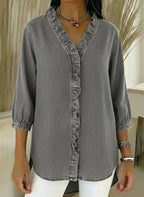 New Arrivals🔥 Women's Casual Denim V-Neck Ruffled Shirt