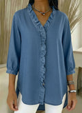 New Arrivals🔥 Women's Casual Denim V-Neck Ruffled Shirt
