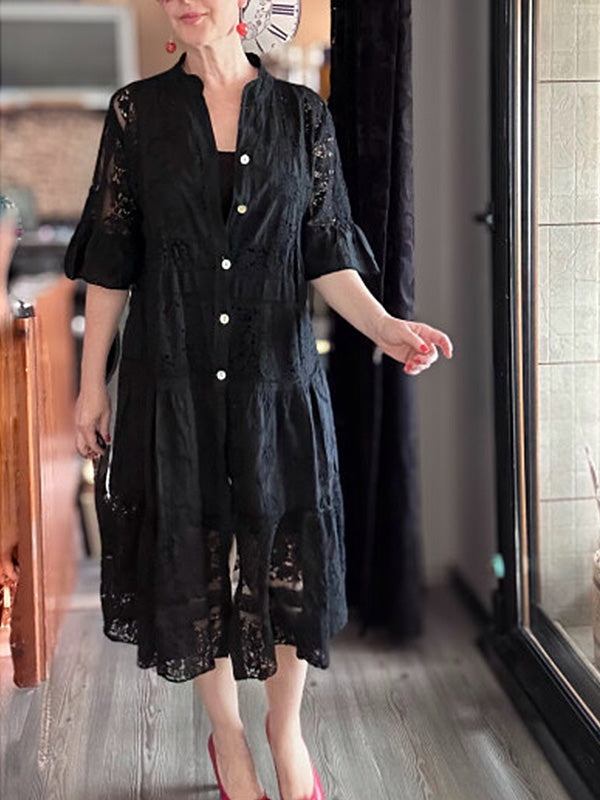 CLEARANCE🔥 Lace Ruffle Sleeve Shirt Dress