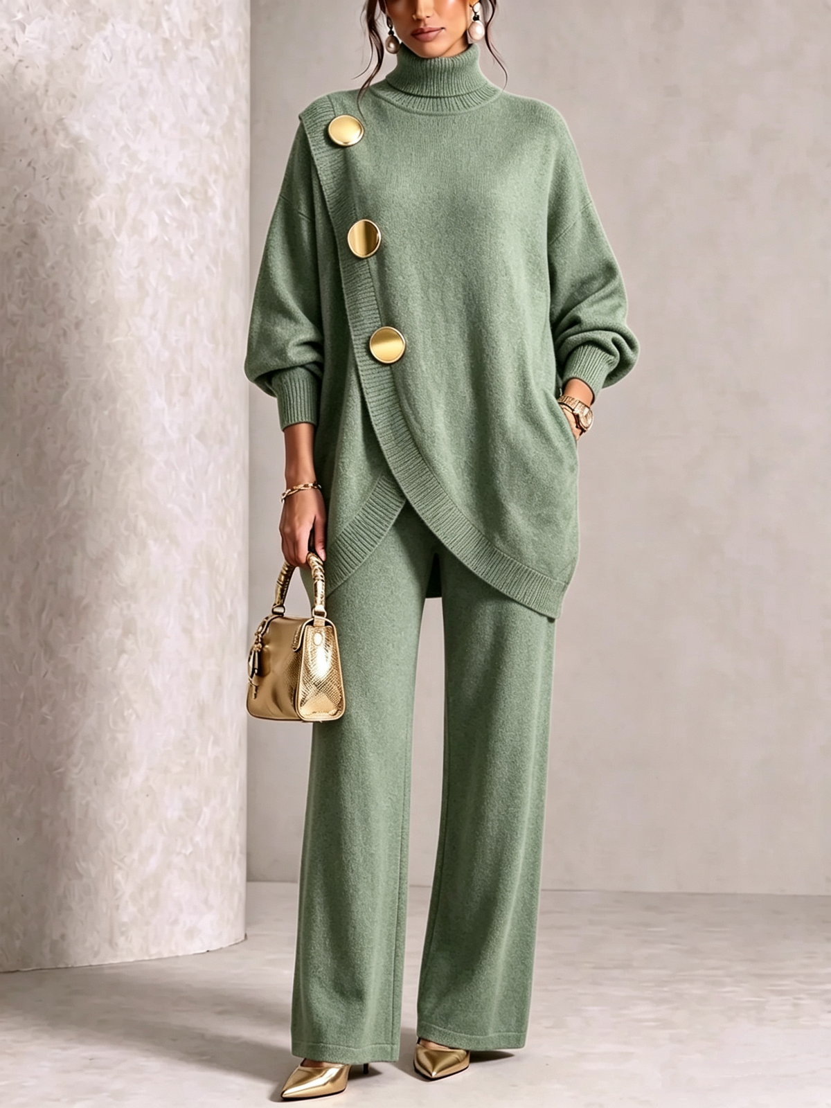 💝💝 LAST DAY SAVE 49% 💥 Elegant Knit Asymmetrical Button Set