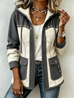 Denim Patchwork Suede Hooded Jacket