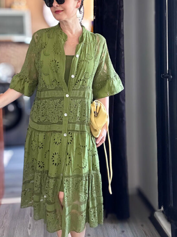 CLEARANCE🔥 Lace Ruffle Sleeve Shirt Dress