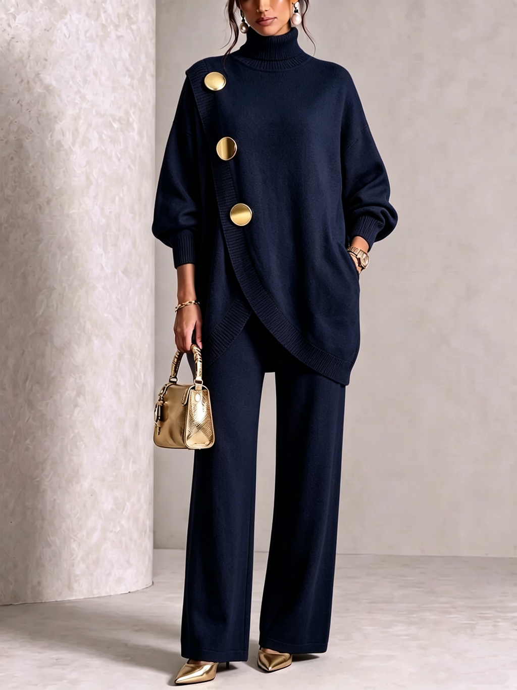 💝💝 LAST DAY SAVE 49% 💥 Elegant Knit Asymmetrical Button Set