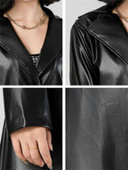 Women's Spring Autumn Long  Leather Trench Coat
