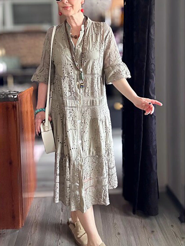 CLEARANCE🔥 Lace Ruffle Sleeve Shirt Dress