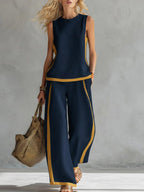 New Arrivals🔥 Women's Round Neck Sleeveless Casual Loose Top & Loose Wide-leg Pants Cotton and Linen Set
