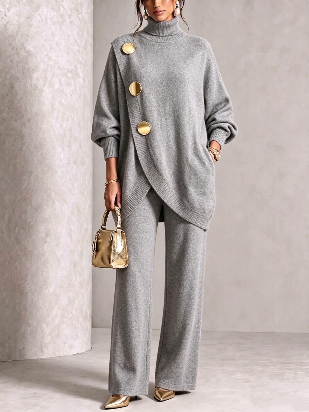💝💝 LAST DAY SAVE 49% 💥 Elegant Knit Asymmetrical Button Set