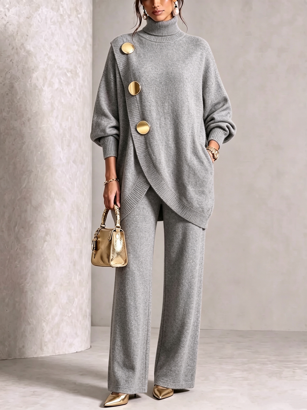 💝💝 LAST DAY SAVE 49% 💥 Elegant Knit Asymmetrical Button Set
