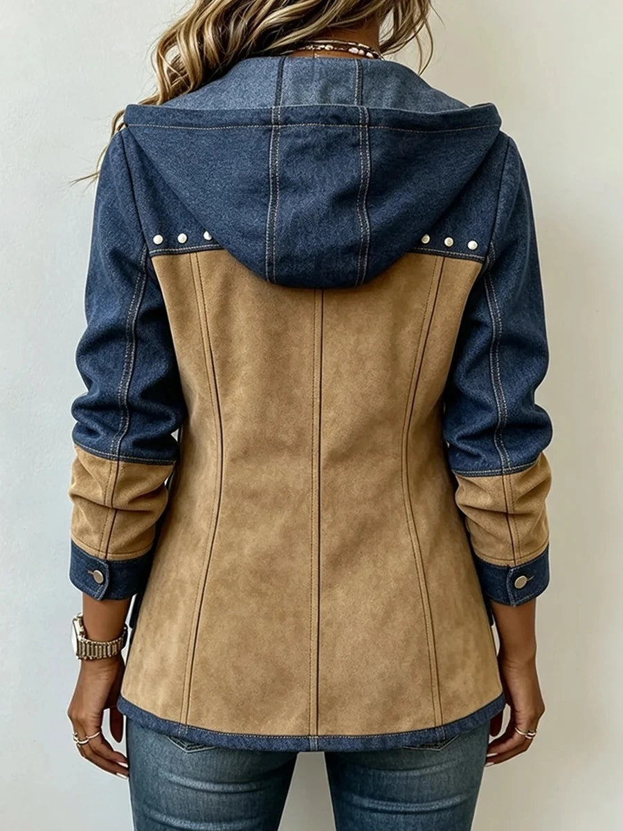 Denim Patchwork Suede Hooded Jacket
