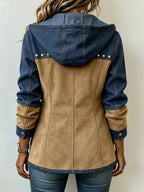 Denim Patchwork Suede Hooded Jacket