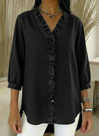 New Arrivals🔥 Women's Casual Denim V-Neck Ruffled Shirt