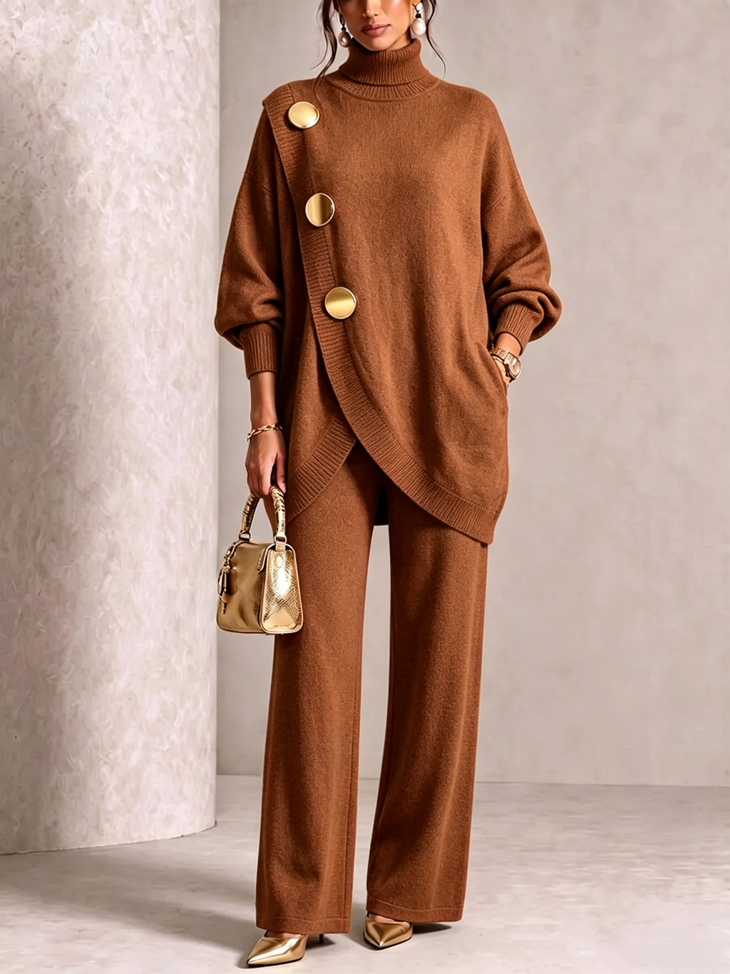 💝💝 LAST DAY SAVE 49% 💥 Elegant Knit Asymmetrical Button Set