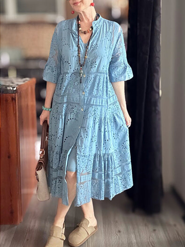 CLEARANCE🔥 Lace Ruffle Sleeve Shirt Dress