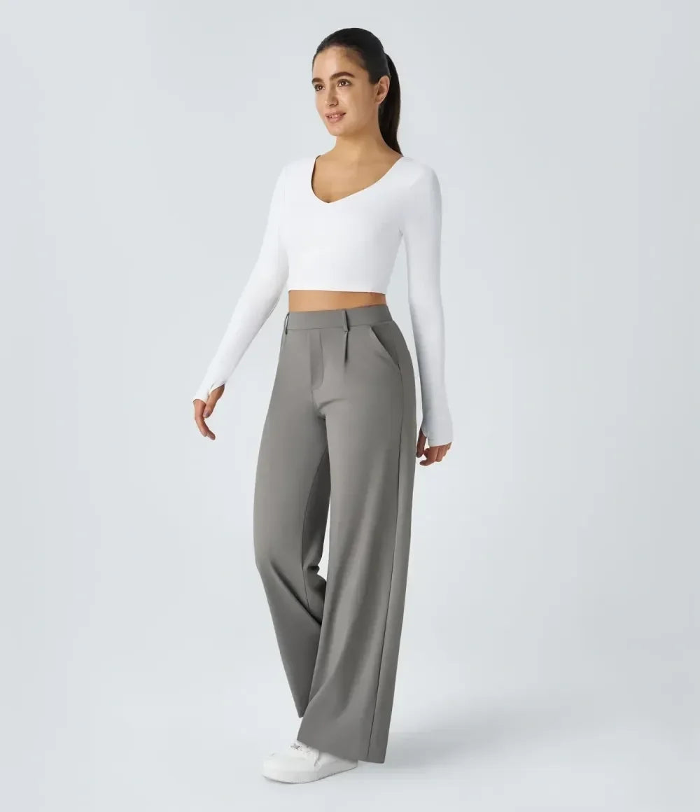 💝💝Limited-Time Promotion-High Waisted Plicated Side Pocket Straight Leg Work Pants