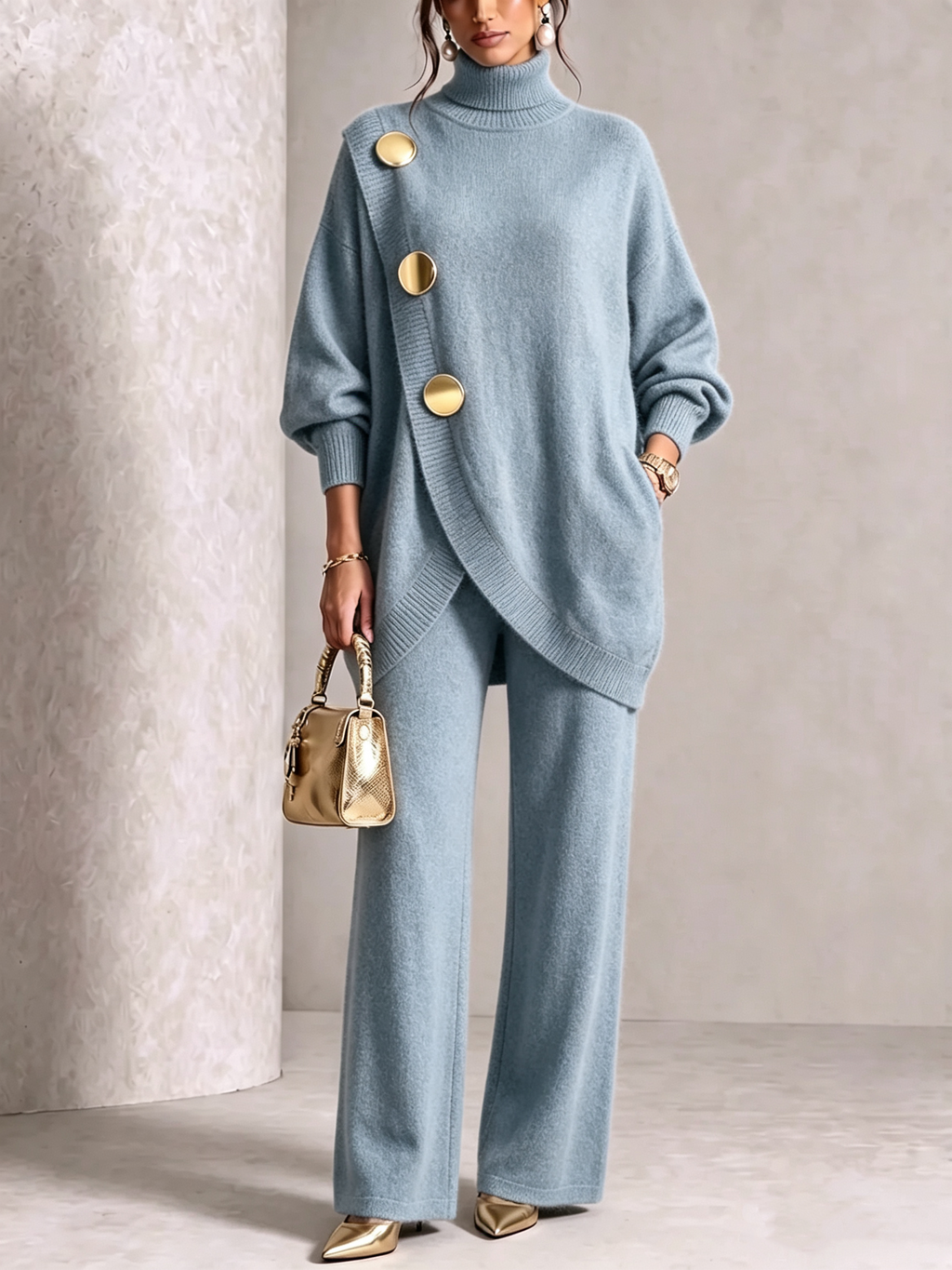 💝💝 LAST DAY SAVE 49% 💥 Elegant Knit Asymmetrical Button Set